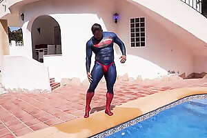 Superman gets his thonged spandex suit soaking wet