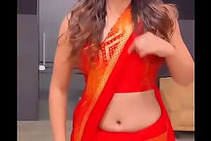 Red saree hot belly button and hip hot