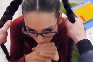Bonny college girl with glasses gets boned in POV