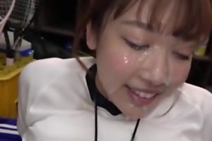 Natty Japanese girl gets her whole face covered in creamy cum