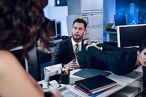 Knockers of stunning brunettes fuck one unpremeditated on every side the office
